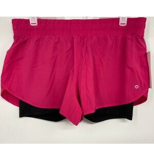 RBX Womens Pink Black Double Sports Athletic Active Shorts NEW Size XL